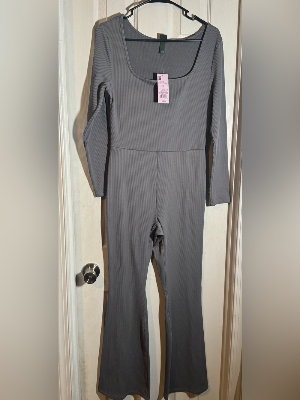 NWT Wild Fable Grey Ribbed Long Sleeve Flare Jumpsuit XL